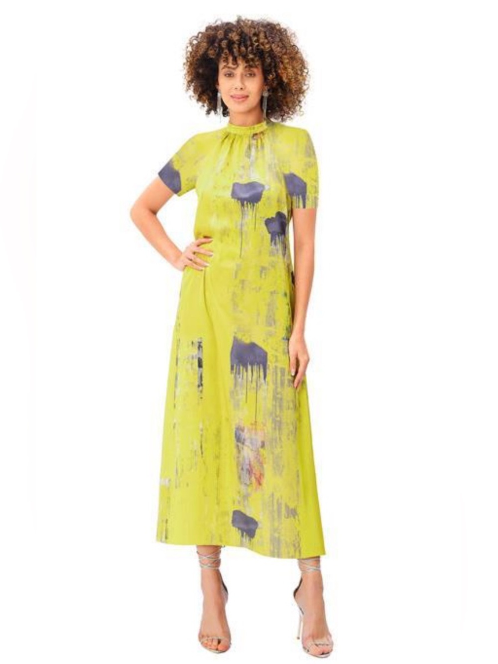 Zapelle /eShakti Abstract Art Yellow Satin Slip Dress